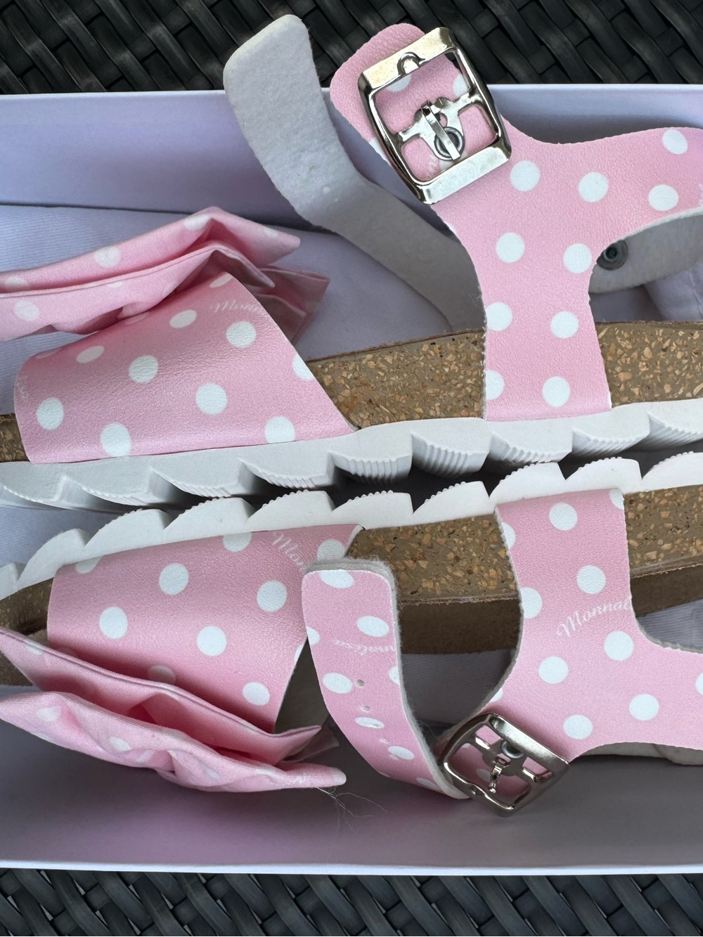 Monnalisa Girls Pink Polka Dot Bow Sandals, EU 34, Made in Italy - Picture 8 of 14